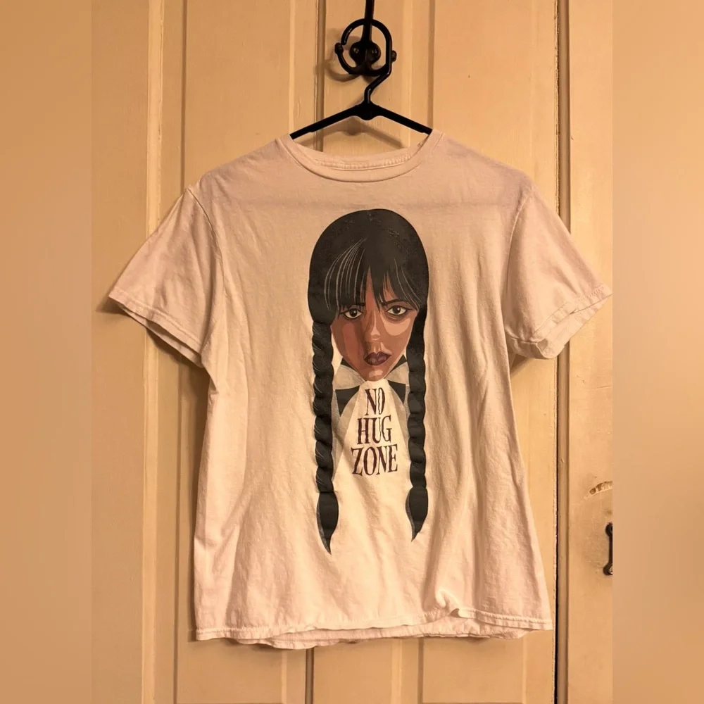 White Wednesday 'No Hug Zone' Graphic Tee with Braided Portrait